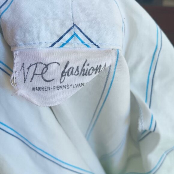 Vintage Womens Large Shift Dress NPC Fashions White & Blue Striped Shirt 1960's - Picture 7 of 7